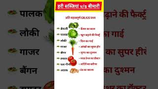🥗 हरी सब्जियां V/S बीमारी ? Vegetables whichprevent from diseases  #diseases #shorts #gk #gs