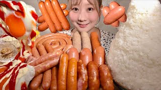 ASMR Various Boiled Sausages & Fried Egg 【Mukbang/ Eating Sounds】【English subtitles】