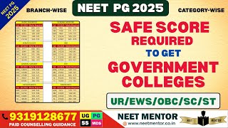 NEET PG 2025 🔥 Safe Score/Marks Required to get Government MD MS Seats through AIQ Counselling