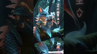 Majestic Cyber-Mythical Fox-Koi Family | Enchanting Forest Fantasy
