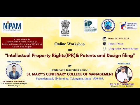 "Online Workshop on Intellectual Property Rights(IPR)& Patents and Design filing"