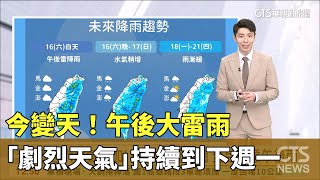 今變天! 午後大雷雨「劇烈天氣」持續到下週一｜華視生活氣象｜華視新聞 20230915