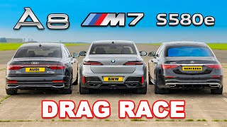 BMW Seri 7 v S-Class v A8: DRAG RACE