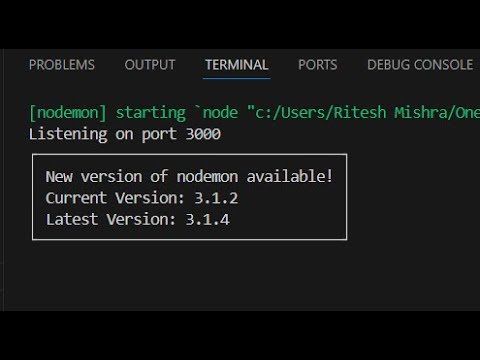 New version of Nodemon Available, Installation