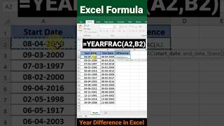 Year Difference between Start Date & End Date #excel #excelhacks  #naveensingh #shorts