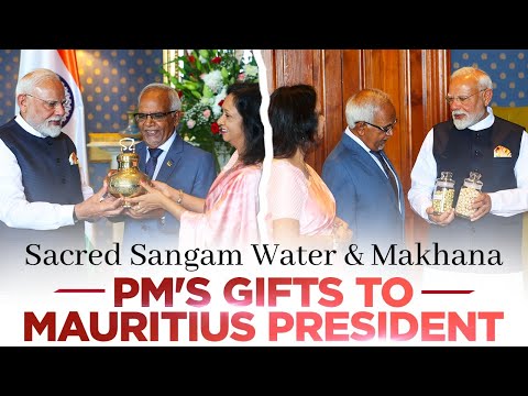 PM Modi gifts sacred Sangam water and Makhana to the President and First Lady of Mauritius