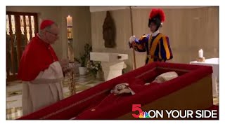 Body of Pope Francis displayed for the first time lying in a coffin