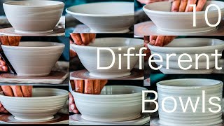 Throwing BOWLS - 10 DIFFERENT shapes on the pottery wheel!