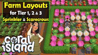 Coral Island | Farm Layout/Design Guide - Ideas for Layouts w/ Sprinklers & Scarecrows Tips & Tricks