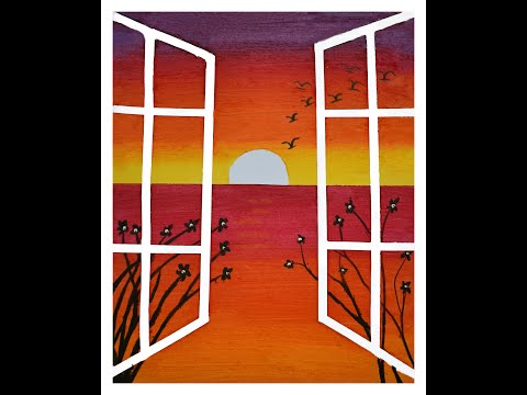 Sunset Window scenery Drawing with Oil Pastel #shorts