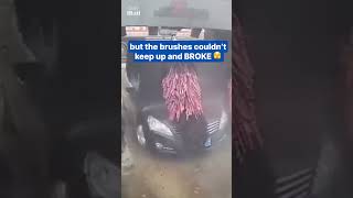 Impatient driver breaks faulty car wash