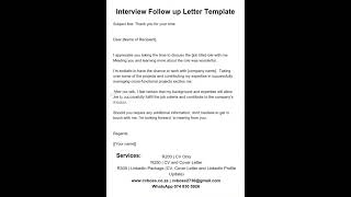 Interview Follow up Letter Template /cover letter|| application / letter Templates||