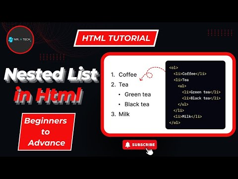 Nested list in html | How to Create Nested Lists in HTML (Ordered & Unordered) |  html tutorial