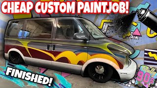 WORLDS CHEAPEST CUSTOM PAINTJOB IS DONE! FREE USED PAINT & SPRAY CANS! BUDGET LOWRIDER VAN 90s STYLE