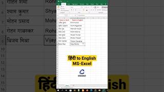 Hindi to English in MS EXCEL Formulla