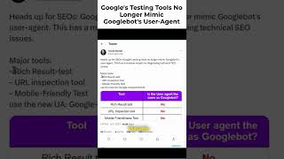 Google's Testing Tools No Longer Mimic Googlebot's User-Agent #shorts #seoupdates #googleupdate