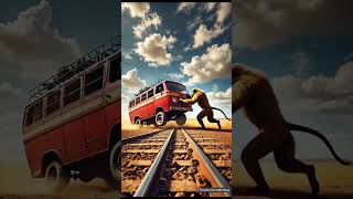 Monkey and his baby going in a school bus 😱 #trendingshorts #youtubeshorts