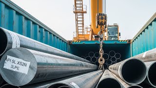 How API 5L PSL2 Seamless Steel Pipes with Coating Loaded into OpenTop Container for shipment to site