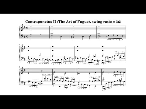 スウィング比3:2でバッハの「フーガの技法」のコントラプンクトゥス2(Bach's Contrapunctus II (The Art of Fugue), in swing ratio = 3:2)