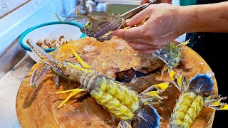 Amazing Mantis Shrimp Cooking, Flatfish Sashimi in Popular Seafood Market/ 最生猛的皮皮蝦料理, 比目魚切割,生魚片-海鮮市場