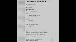 Trainee Software Tester#fresher #experienced #youtubeshorts #getemployed #softwaretestingjobs #qa