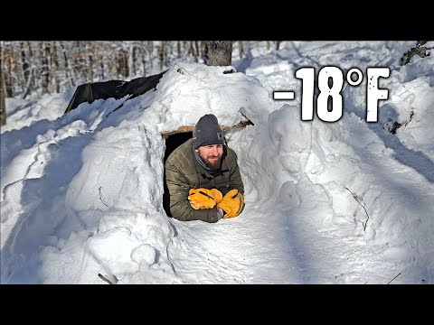 -18°F/-28°C Surviving the Polar Vortex Overnight in a Snow Shelter - Coldest temperature in decades