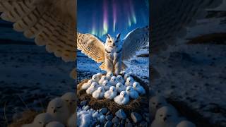 Northern Lights Guardians: Snowy Owl Mother & Her Fluffballs #owls #owl #owlfamily #owlet #birds