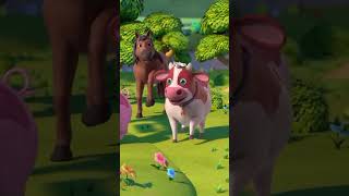 the cow, pig , duck, hen, house in train