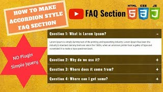 Simple Accordion Menu Section for FAQ Page (2018) | Using HTML, CSS and Basic Jquery