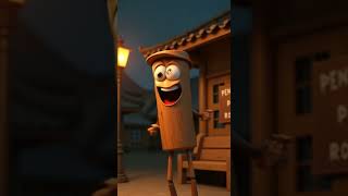 A living cartoon wooden character shaped like a patrol nightstick stands in fron #viral #shorts2025