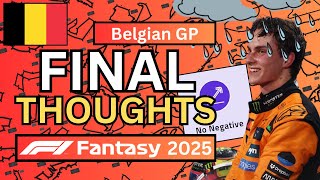 🌧️WHAT RAIN IN SPA MEANS FOR F1 FANTASY!🌧️ | Belgian GP Final Thoughts | F1 Fantasy Tips 2025