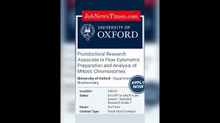 University of Oxford Postdoctoral Research Associate in Biochemistry Apply Online