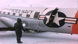 Real Admiral Dufek and crew board R4D aircraft to reach South Pole during Operati...HD Stock Footage