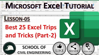 Microsoft Excel  tutorials | Best 25 Excel Trips and Tricks | Part-2