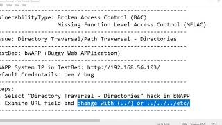 bWAPP - Broken Access Control - Directory Traversal or Path Traversal : Directories - BAC - MFLAC