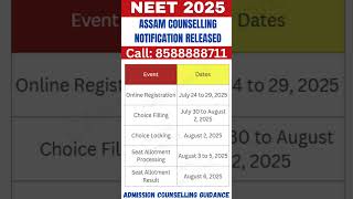 NEET 2025  || ASSAM COUNSELLING NOTIFICATION RELEASED | MBBS & BDS | VISHNU'S SMART INFO #neet2025