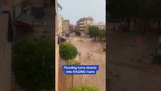 Extreme flooding caused by Storm Tamara turned roads in Murcia, Spain into RAGING rivers