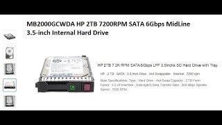 MB2000GCWDA HP 2TB 7200RPM SATA 6Gbps MidLine 3.5-inch Internal Hard Drive