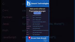 "Hello world" in different programming languages  #review #besanttechnologiesplacements