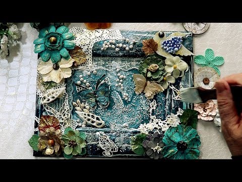 PAPER FLOWERS AND LACE DECORATED FRAME - MIXED MEDIA