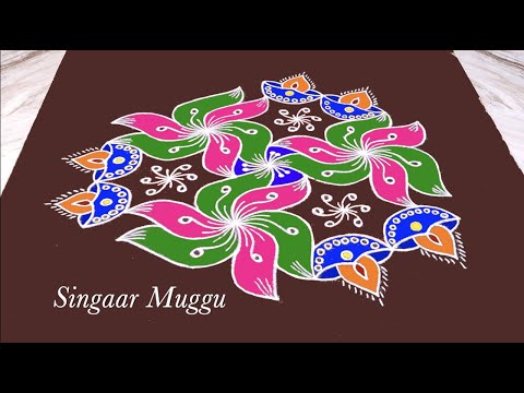 Diya rangoli with 11X6 dots | Deepam rangoli | Pandaga muggulu | Chukkala muggulu | Pulli kolam