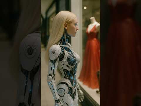 Futuristic Android Spotted Admiring a Dress at the Mall