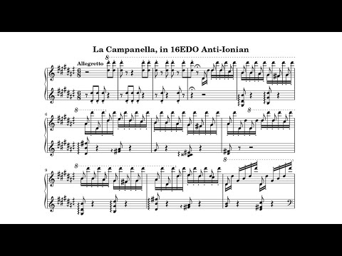 16平均律アンチ・イオニア旋法でリストのラ・カンパネラ(Liszt's La Campanella arranged in 16EDO Anti-Ionian)