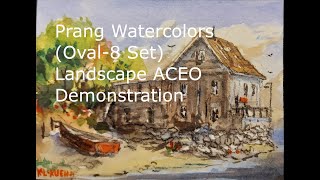 Prang Watercolor (Oval-8 Set) Line and Wash ACEO Landscape Painting