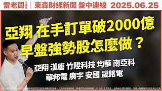 台積電廠務工程股教戰！早盤熱門股，南亞科、華邦電、安國追不追？｜20250625 東森新聞盤中連線｜亞翔 漢唐 竹陞科技 均華 南亞科 華邦電 廣宇 安國 晟銘電