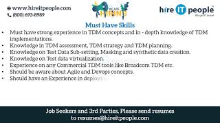 Data Services Testing Jobs | Test Data Management Jobs | Tampa, FL | Job ID: 34025 |