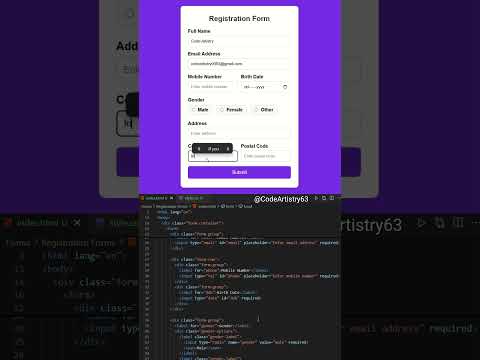 Modern Registration Form Using HTML & CSS | @CodeArtistry63 |  #webdesign #htmlcss #shorts #codes