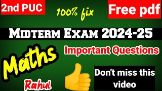 2nd PUC Maths Midterm Exam 2024 Question Paper Important questions for Midterm Exam Karnataka board