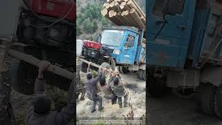 Mountain Timber Truck Tilts, People Try to Fix with Lever