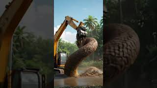 Excavator vs Giant Python: Intense Swamp Battle! 🐍🚜 #shorts  #animalfight  #wildlifebattle #snake